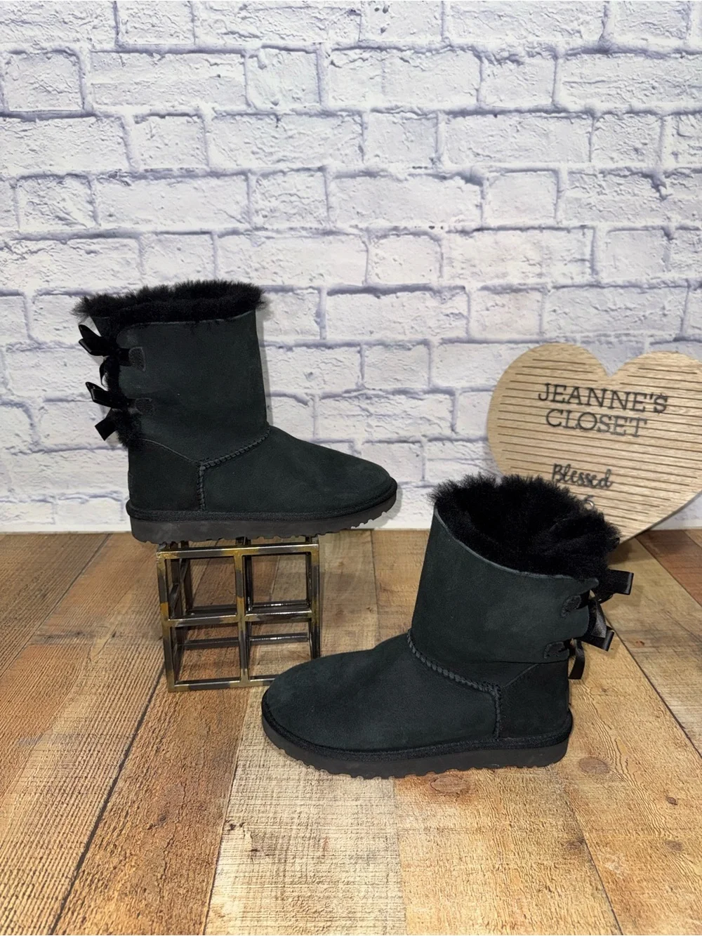 UGG 7 Black Bailey Bow II 1016225 Suede Shearling Winter Boots Satin Coquette